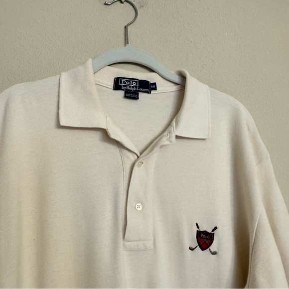 VINTAGE Polo Golf Ralph Lauren Shirt Mens Medium M Ivory Crest Short Sleeve - Picture 5 of 12